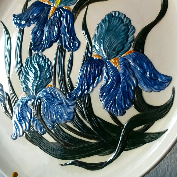 Mid Century Blue Floral Plate Iris Serveware or Decor 1956 Irene Smith Plate - Picture 3 of 5